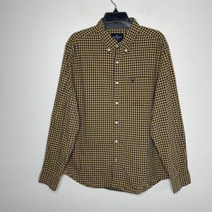 AMERICAN EAGLE AEO Mens Yellow Navy Check Button-Down Shirt Classic-Fit Sz XL